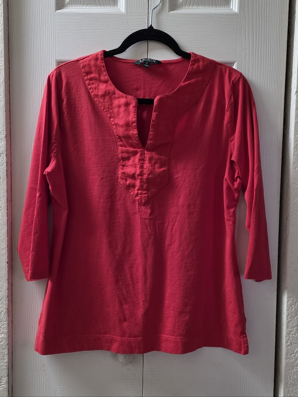 Lauren Ralph Lauren Red Split Neck Tunic Top XL